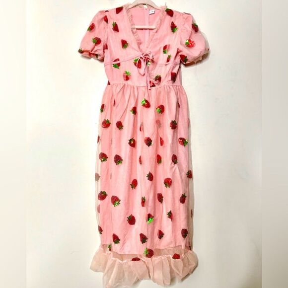Pink Strawberry Embroidered Dress - Picture 1 of 2